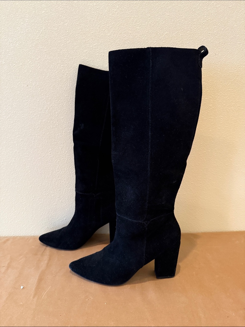 Steve Madden Black Suede Knee-High Block Heel Boots